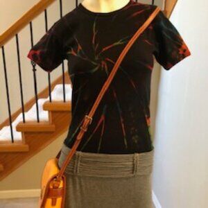 American Apparel Casual SS Combed Cotton Crew Nk Tie-Dye Top Blk/Multi Sz L